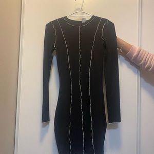 Never worn black H&M dress with white stripes